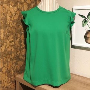 J. Crew Green Ruffle Sleeve Blouse